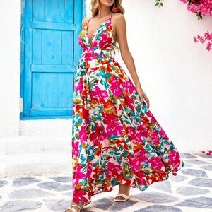 NEW - Floral Maxi Dress with‎ V-Neck